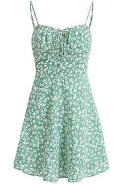 Petite Floral Green Summer Dress for Women - French Style Vacation Dress, Slimming Design for 2025
