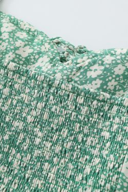 Petite Floral Green Summer Dress for Women - French Style Vacation Dress, Slimming Design for 2025