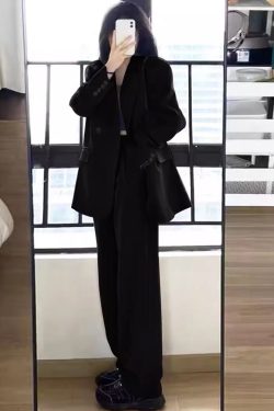 Petite Gray Suit Set for Women - Casual Blazer & Wide-Leg Pants, High-End Feel, Stylish 2025 Fashion