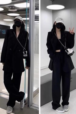 Petite Gray Suit Set for Women - Casual Blazer & Wide-Leg Pants, High-End Feel, Stylish 2025 Fashion