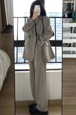 Petite Gray Suit Set for Women - Casual Blazer & Wide-Leg Pants, High-End Feel, Stylish 2025 Fashion