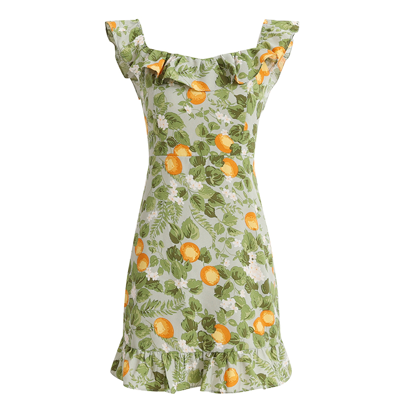 Petite Green Ruffled French-Style Vacation Dress 2025 Summer Collection for Women Petite Green Ruffled French-Style Vacation Dress 2025 Summer Collection for Women