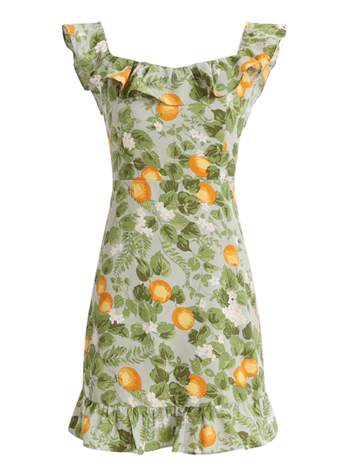 Petite Green Ruffled French-Style Vacation Dress 2025 Summer Collection for Women Petite Green Ruffled French-Style Vacation Dress 2025 Summer Collection for Women