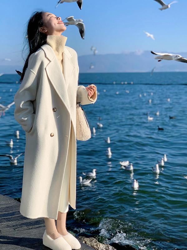 Petite Oatmeal Double-Sided Cashmere Coat for Women - Mid-Length High-End Woolen Outerwear for Autumn/Winter 2024 Petite Oatmeal Double-Sided Cashmere Coat for Women - Mid-Length High-End Woolen Outerwear for Autumn/Winter 2024