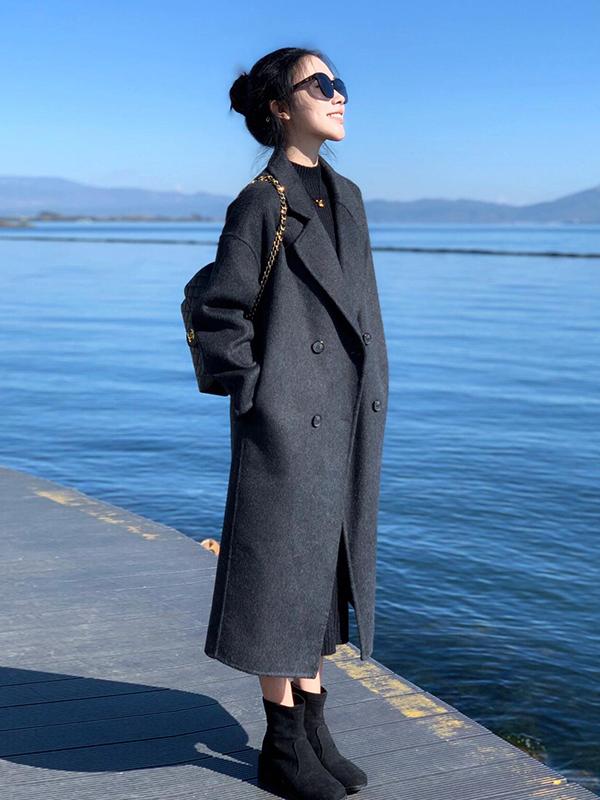 Petite Oatmeal Double-Sided Cashmere Coat for Women - Mid-Length High-End Woolen Outerwear for Autumn/Winter 2024 Petite Oatmeal Double-Sided Cashmere Coat for Women - Mid-Length High-End Woolen Outerwear for Autumn/Winter 2024