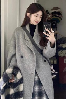 Petite Oatmeal Double-Sided Cashmere Coat for Women - Mid-Length High-End Woolen Outerwear for Autumn/Winter 2024