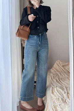 Petite Plus Size Slim-Fit Cigarette Jeans for Pear-Shaped Body - Wide Leg, Nine-Point Cut, Stylish Comfort