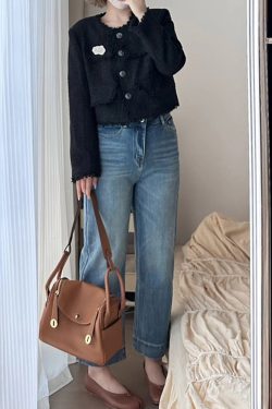 Petite Plus Size Slim-Fit Cigarette Jeans for Pear-Shaped Body - Wide Leg, Nine-Point Cut, Stylish Comfort