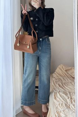 Petite Plus Size Slim-Fit Cigarette Jeans for Pear-Shaped Body - Wide Leg, Nine-Point Cut, Stylish Comfort