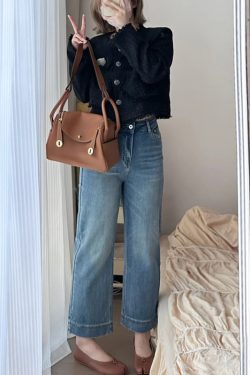 Petite Plus Size Slim-Fit Cigarette Jeans for Pear-Shaped Body - Wide Leg, Nine-Point Cut, Stylish Comfort