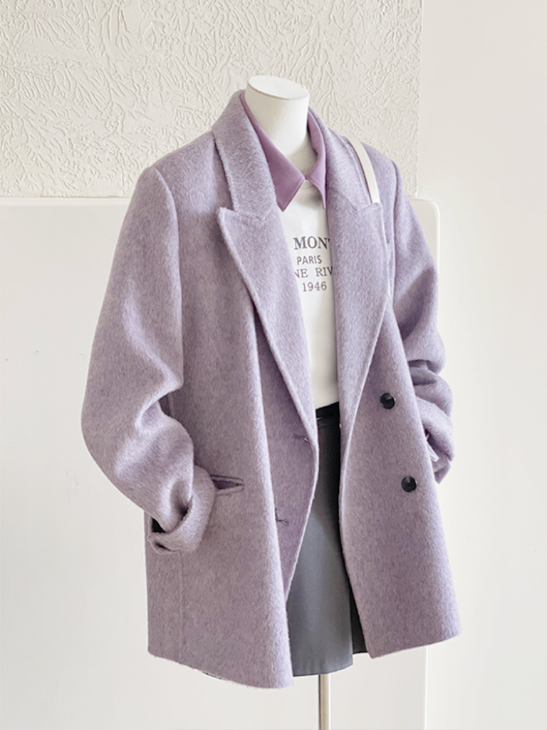 Petite Short Purple Wool Coat for Women - High-End Autumn Winter 2024 Style Petite Short Purple Wool Coat for Women - High-End Autumn Winter 2024 Style