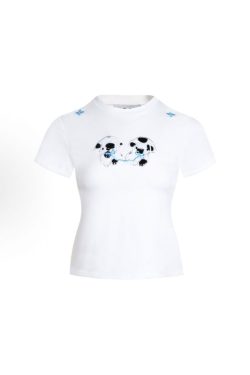 Petite Slim Fit Short-Sleeved T-Shirt with Patch Embroidery for Women - Trendy Summer Style, Age-Reducing Design