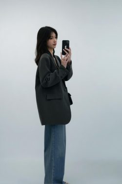 Petite Women's Casual Blazer - Korean Style Gray Suit Jacket for Spring 2025 - Chic Outfit Essential
