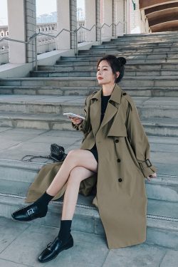 Petite Women's Mid-Length Trench Coat 2024 - Chic British Style for Spring & Autumn, High-End Korean Fashion