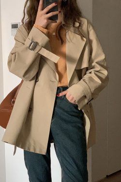 Petite Women's Short Trench Coat, British Style, Trendy 2025 Spring Autumn Fashion Outerwear