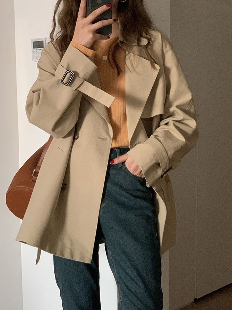 Petite Women's Short Trench Coat, British Style, Trendy 2025 Spring Autumn Fashion Outerwear Petite Women's Short Trench Coat, British Style, Trendy 2025 Spring Autumn Fashion Outerwear