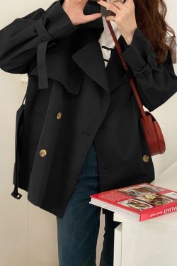 Petite Women's Short Trench Coat, British Style, Trendy 2025 Spring Autumn Fashion Outerwear