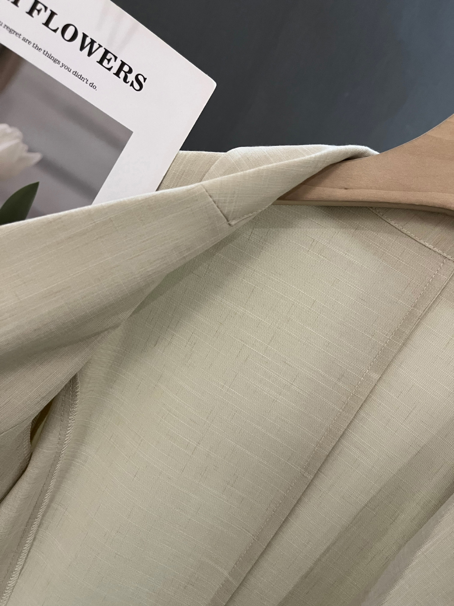 Petite Women's Spring Summer Beige Thin Three-Quarter Sleeve Suit Jacket - Short Fit, Trendy Fashion Outerwear Petite Women's Spring Summer Beige Thin Three-Quarter Sleeve Suit Jacket - Short Fit, Trendy Fashion Outerwear