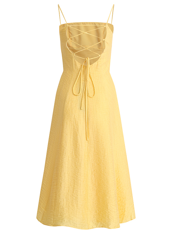 Petite Yellow Spaghetti Strap Dress for Women - French Style Beach Vacation Dress Inspired by Zhao Lusi Petite Yellow Spaghetti Strap Dress for Women - French Style Beach Vacation Dress Inspired by Zhao Lusi