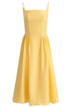 Petite Yellow Spaghetti Strap Dress for Women - French Style Beach Vacation Dress Inspired by Zhao Lusi