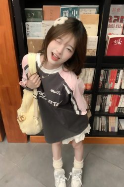 Pink Color-Blocked Raglan Short-Sleeve T-Shirt for Girls - American High Street Style, Summer Fashion for Big Kids, Junior High & High School