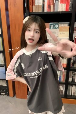 Pink Color-Blocked Raglan Short-Sleeve T-Shirt for Girls - American High Street Style, Summer Fashion for Big Kids, Junior High & High School