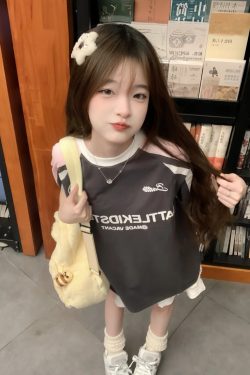 Pink Color-Blocked Raglan Short-Sleeve T-Shirt for Girls - American High Street Style, Summer Fashion for Big Kids, Junior High & High School