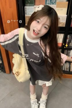 Pink Color-Blocked Raglan Short-Sleeve T-Shirt for Girls - American High Street Style, Summer Fashion for Big Kids, Junior High & High School