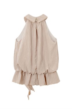 Pink Floral Ribbon Hanging Neck Sleeveless Top - Three-Dimensional Design for Women's Summer Vacation Style