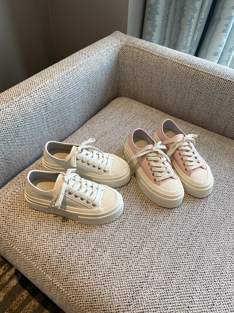 Pink Genuine Leather Lace-Up Sneakers for Women - 2025 Height-Increasing Thick Sole Casual White Shoes, Versatile Comfort Style Pink Genuine Leather Lace-Up Sneakers for Women - 2025 Height-Increasing Thick Sole Casual White Shoes, Versatile Comfort Style