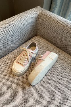 Pink Genuine Leather Lace-Up Sneakers for Women - 2025 Height-Increasing Thick Sole Casual White Shoes, Versatile Comfort Style