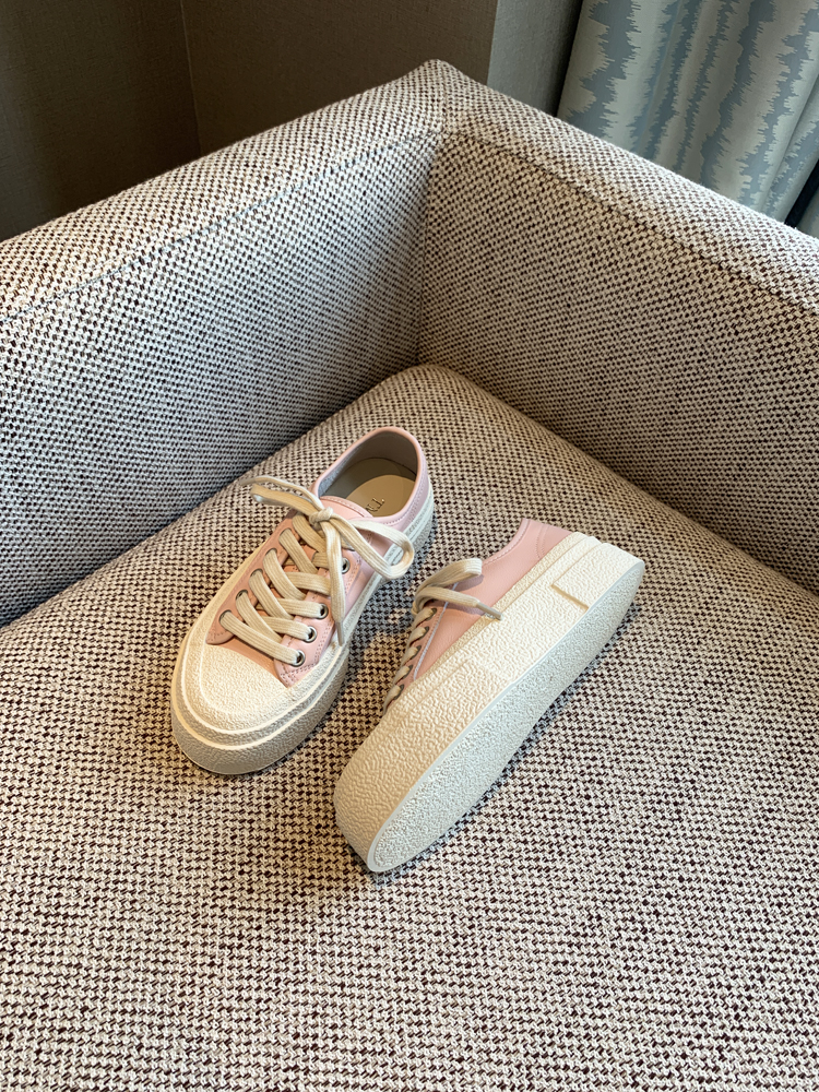 Pink Genuine Leather Lace-Up Sneakers for Women - 2025 Height-Increasing Thick Sole Casual White Shoes, Versatile Comfort Style Pink Genuine Leather Lace-Up Sneakers for Women - 2025 Height-Increasing Thick Sole Casual White Shoes, Versatile Comfort Style