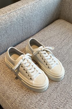 Pink Genuine Leather Lace-Up Sneakers for Women - 2025 Height-Increasing Thick Sole Casual White Shoes, Versatile Comfort Style