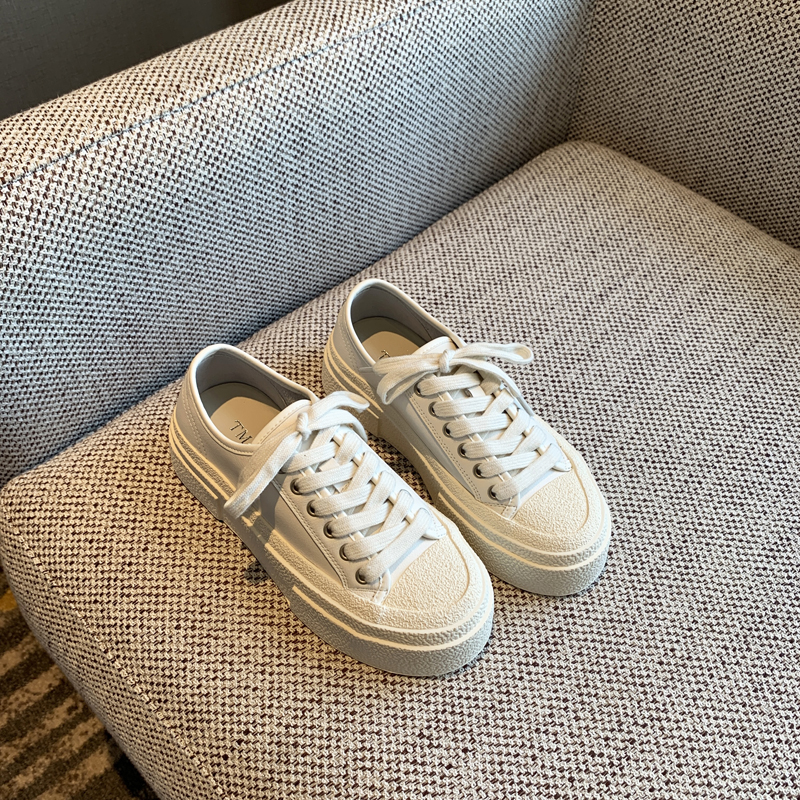 Pink Genuine Leather Lace-Up Sneakers for Women - 2025 Height-Increasing Thick Sole Casual White Shoes, Versatile Comfort Style Pink Genuine Leather Lace-Up Sneakers for Women - 2025 Height-Increasing Thick Sole Casual White Shoes, Versatile Comfort Style