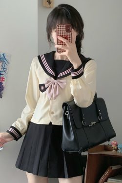 Pink JK Uniform Sailor Suit for Women - Camellia Floral Waist-Defined College Style Summer Short Sleeve Set