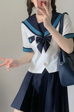 Pink JK Uniform Sailor Suit for Women - Camellia Floral Waist-Defined College Style Summer Short Sleeve Set