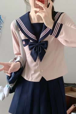 Pink JK Uniform Sailor Suit for Women - Camellia Floral Waist-Defined College Style Summer Short Sleeve Set