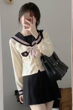 Pink JK Uniform Sailor Suit for Women - Camellia Floral Waist-Defined College Style Summer Short Sleeve Set