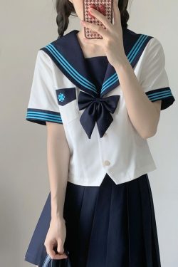 Pink JK Uniform Sailor Suit for Women - Camellia Floral Waist-Defined College Style Summer Short Sleeve Set