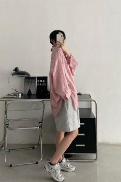 Pink Long Sleeve Sunscreen Shirt for Women - Sun Grapefruit Casual Top, Thin Korean Style for Summer 2025