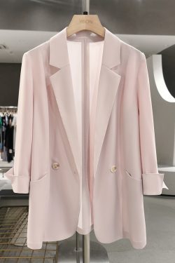Pink Loose-Fit Blazer for Women - 2025 Summer Style, Lightweight Casual Jacket for a Youthful Look