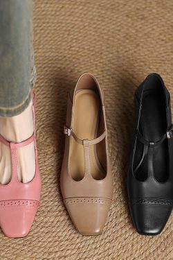 Pink Mary Jane Slip-On Shoes for Women - French Square-Toe Mid-Heel - Chic Italian Style