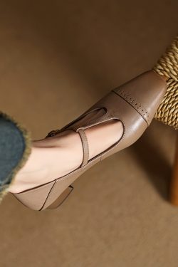 Pink Mary Jane Slip-On Shoes for Women - French Square-Toe Mid-Heel - Chic Italian Style