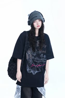 Pink Oversized Short-Sleeve T-Shirt for Women - American Dark Style, Summer Casual, Loose Fit with 