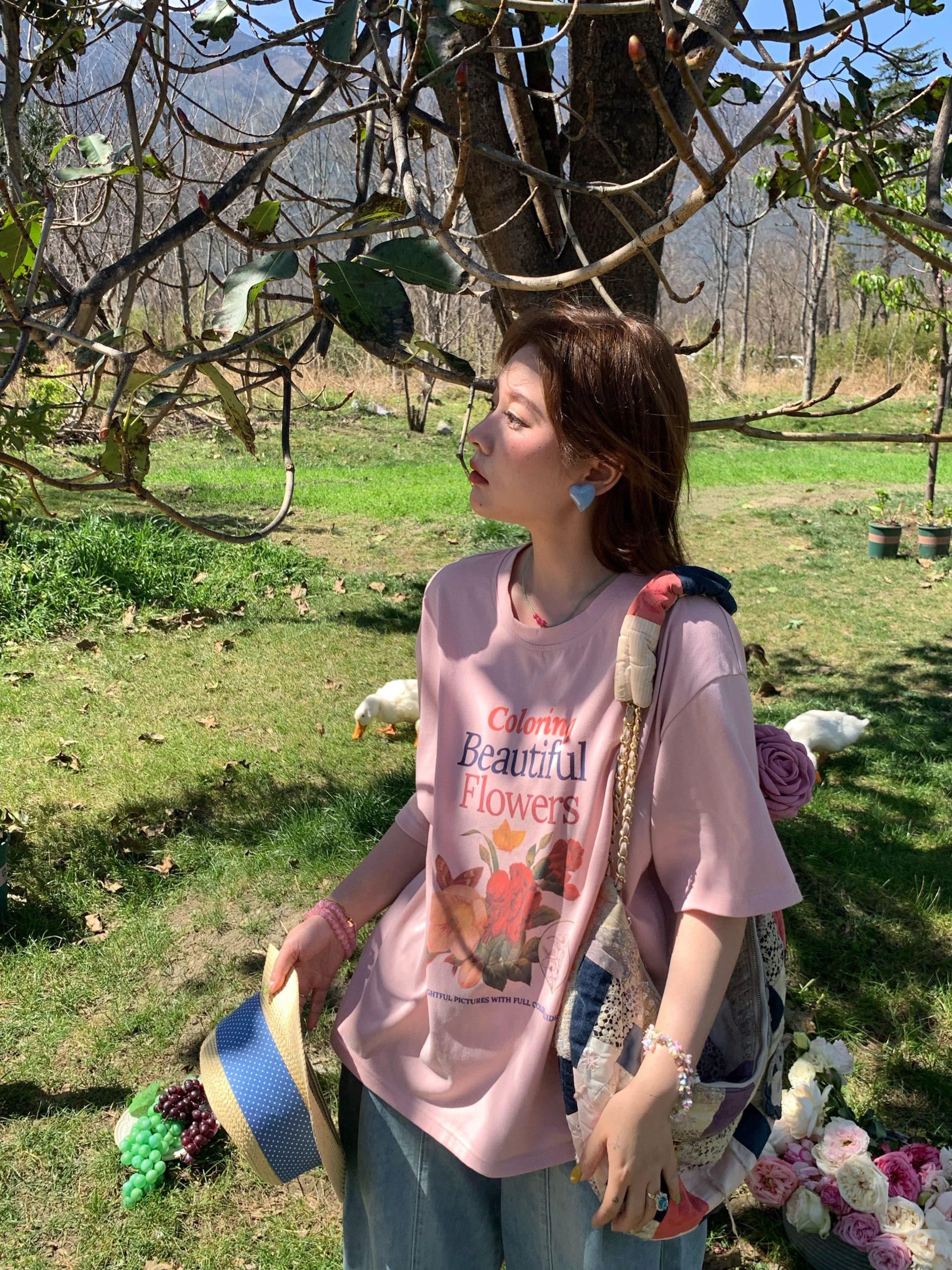 Pink Retro Floral Print Short Sleeve T-Shirt for Women - Summer Loose Fit Round Neck Top - Vintage 90s Style Pink Retro Floral Print Short Sleeve T-Shirt for Women - Summer Loose Fit Round Neck Top - Vintage 90s Style