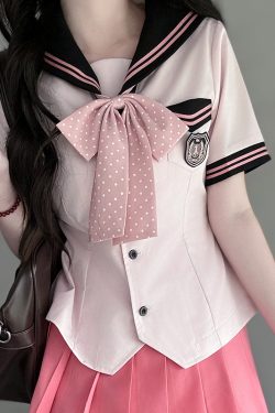 Pink Sailor Suit Women's JK Uniform with Navy Collar - Summer College Style Pudding Bear Inspired 2025 Fashion