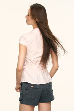 Pink Short-Sleeve Fitted Top for Women – American Style Summer 2025 Spicy Girl Trend