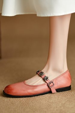Pink Soft-Soled Mary Jane Shoes with Round Toe - Italian Style Flats for Women, Perfect for Y2K and Retro Looks