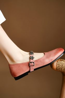 Pink Soft-Soled Mary Jane Shoes with Round Toe - Italian Style Flats for Women, Perfect for Y2K and Retro Looks