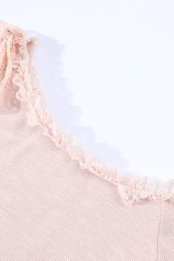 Pink Sweet and Spicy Lace Strap Short Sleeve T-Shirt for Women with Ruffled Edges - Summer Fashion Essential